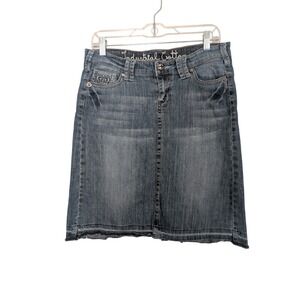 Industrial Cotton Denim Mini Skirt Blue Embroidered Crown Fleur De Lis Size 7